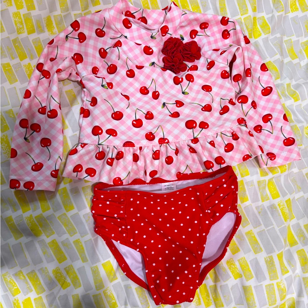 Little Me 12month Two Piece Swimsuit Rash Guard and Bottom for Baby EUC worn 1x